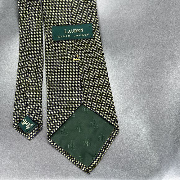 VTG Ralph Lauren 100% Silk Tie Gold Black Zig Zag Handmade USA Repp Necktie Prom - Picture 8 of 10